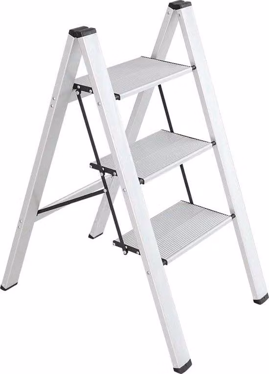 Scala in alluminio a 3 gradini, antiscivolo, salvaspazio, 100 kg