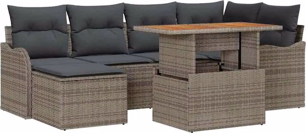 Set Divano da Giardino 7 pcs Grigio Poly Rattan