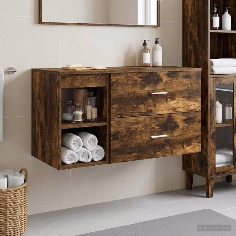 Set di mobili per il bagno moderno vidaXL composto da mobile lavabo e pensile a parete in legno marrone opaco L/P/H: 62,5 x 44,5 x 50,0 cm e 76,7 x 23,0 x 62,5 cm