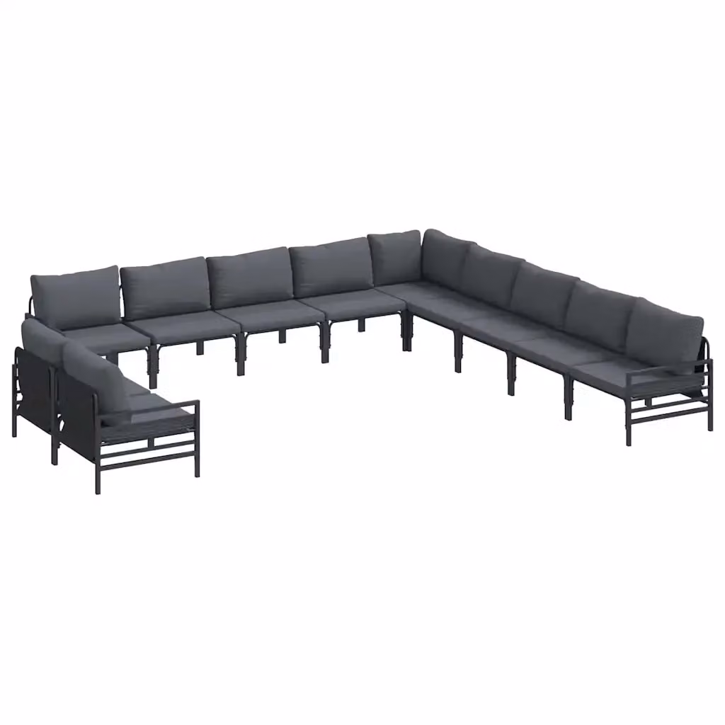 Set Divano da Giardino vidaXL 11 Pezzi a Forma di L con Cuscini Antracite e Nero in Acciaio Verniciato a Polvere – 2
