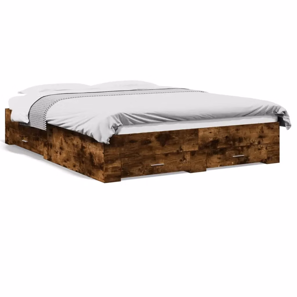 vidaXL Giroletto con Cassetti in Legno Multistrato Rovere Fumo L: 150 cm, P: 200 cm – 2