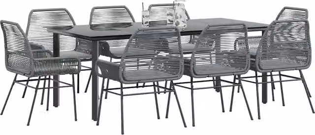 Set da Pranzo da Giardino 9 pz con Cuscini Polyrattan Vetro 3334582