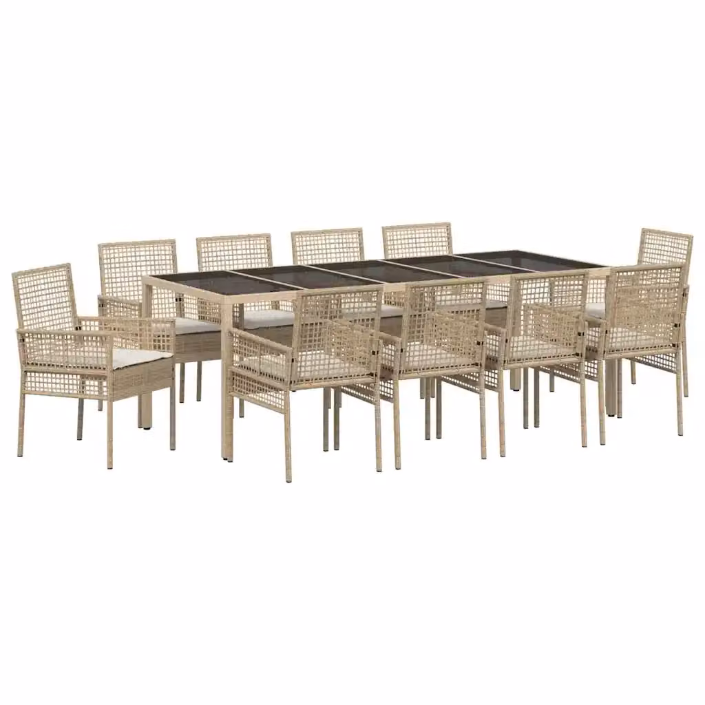 Set da pranzo per giardino vidaXL in polyrattan beige con tavolo in vetro, 11 pezzi – 2