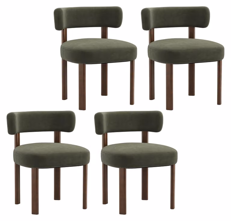 Set di 4 sedie da pranzo in legno massello, dal design semplice ed elegante, con schienali arrotondati che si adattano alla forma della schiena, per un comfort ottimale. Colore: verde