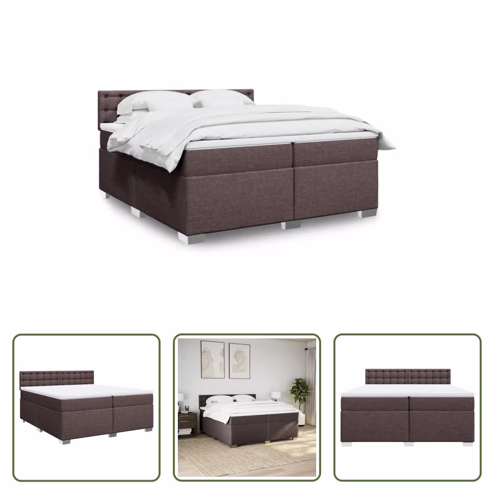 The Living Store Letto a molle con materasso marrone scuro 200x200 cm in tessuto