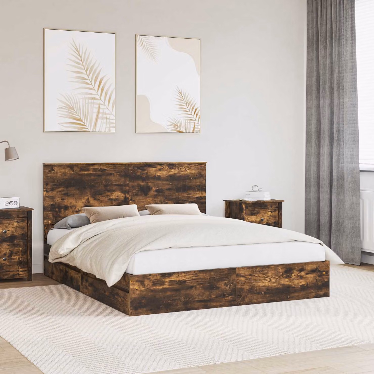 Letto con contenitore moderno vidaXL in legno Rovere Fumo L: 160 cm, P: 200 cm, H: 103 cm