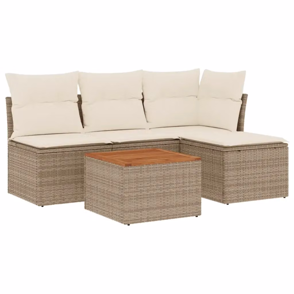 Set Divano da Giardino a L vidaXL in Polyrattan con Cuscini Beige e Tavolino da Esterno 5 Pezzi – 2