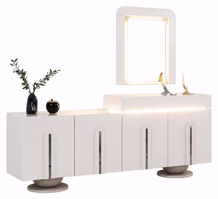Mobile contenitore a buffet con specchio e illuminazione LED, ideale per il soggiorno, per un arredamento elegante