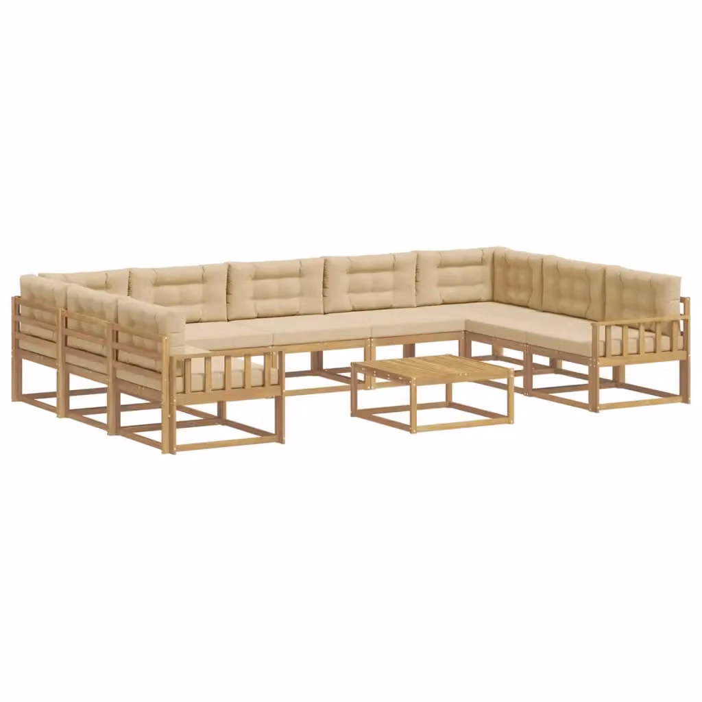 Set di divani da esterno a L vidaXL in legno di acacia con cuscini Bianco e Beige – 2