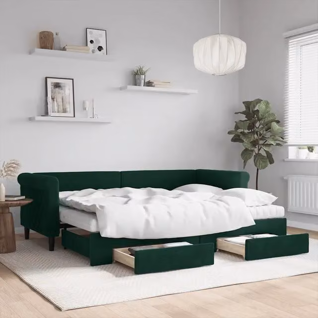 Divano Letto Estraibile con Cassetti vidaXL in Velluto Verde, L 80 cm x P 200 cm
