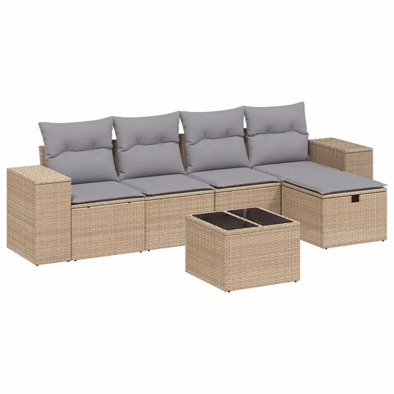 Set Divano da Giardino 6 pz con Cuscini Beige Misto Polyrattan