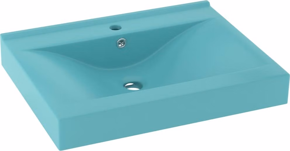 Lavabo con Foro Rubinetto Verde Chiaro Opaco 60x46 cm Vetroceramica