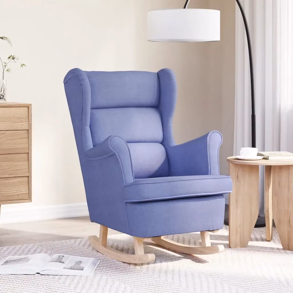 Sedia a dondolo Jeans blu in tessuto con braccioli e struttura in legno, L: 74 cm, P: 90 cm, H: 102 cm – 2