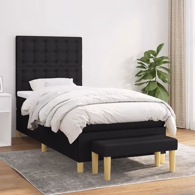 Giroletto a Molle con Materasso-Struttura Letto Nero 80x200 cm inTessuto 708505
