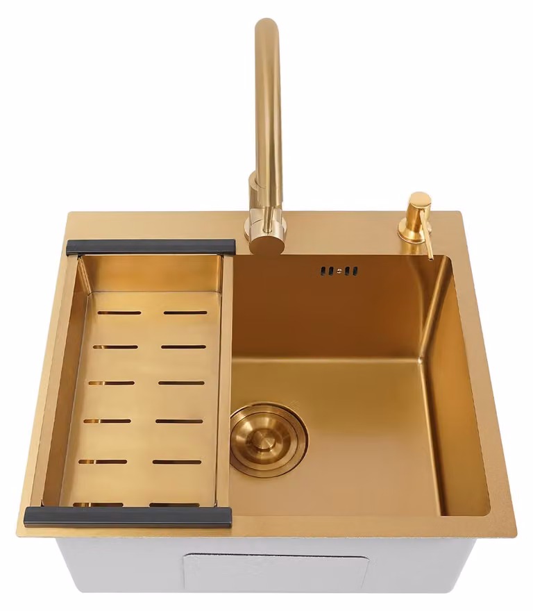 Set lavello da cucina, acciaio inox, vasca singola, oro