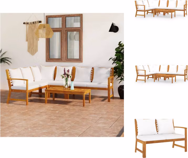 vidaXL Set da salotto da giardino 5 pezzi con cuscini crema in legno massiccio di acacia - Set di mobili da giardino