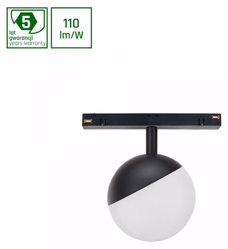 GLOBE LED, faretto per binario illuminante, 48V, 5W, luce calda, colore nero