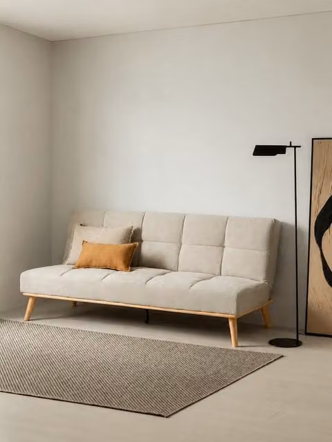 Divano letto Owen Kenay Home beige in tessuto con meccanismo click-clack L: 187 cm, P: 84 cm, H: 84 cm