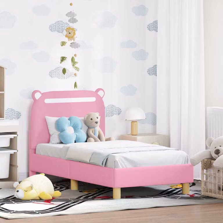Struttura letto per bambini vidaXL con testata imbottita, colore rosa, L 140 x P 70 x H 78 cm