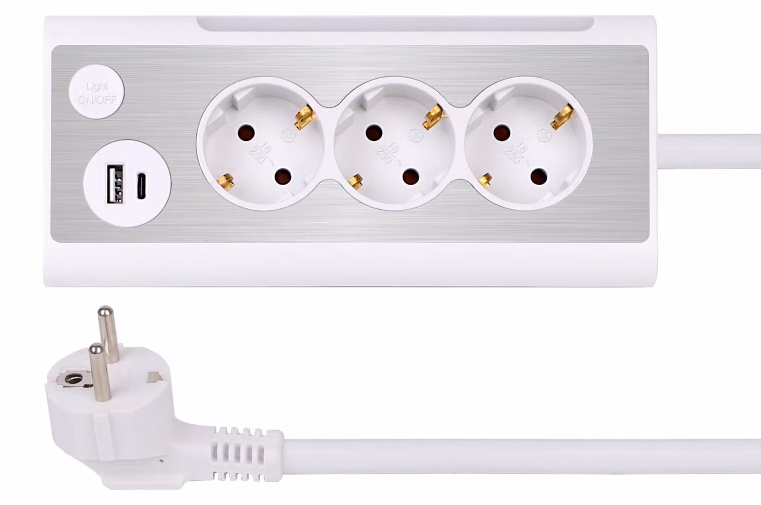 Ciabatta multipresa, bianca, con 3 prese e porte USB di tipo A e C