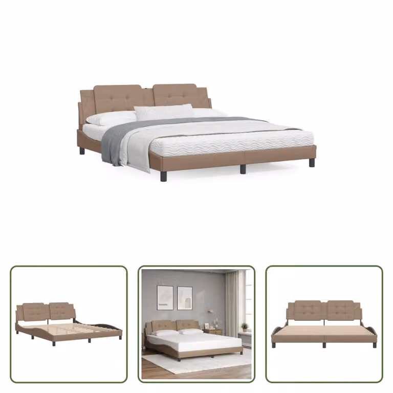 The Living Store Giroletto con testiera cappuccino-marrone 180x200 cm in ecopelle