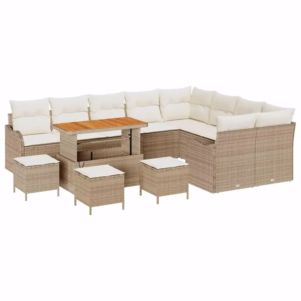 Set Divano da Giardino 13 Pezzi vidaXL Beige con Cuscini e Tavolino in Polyrattan e Acciaio – 2