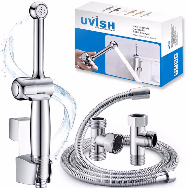 Ugello spray per bidet in ottone, 20 cm, con pressione regolabile, attacco G1/2" e G3/8"