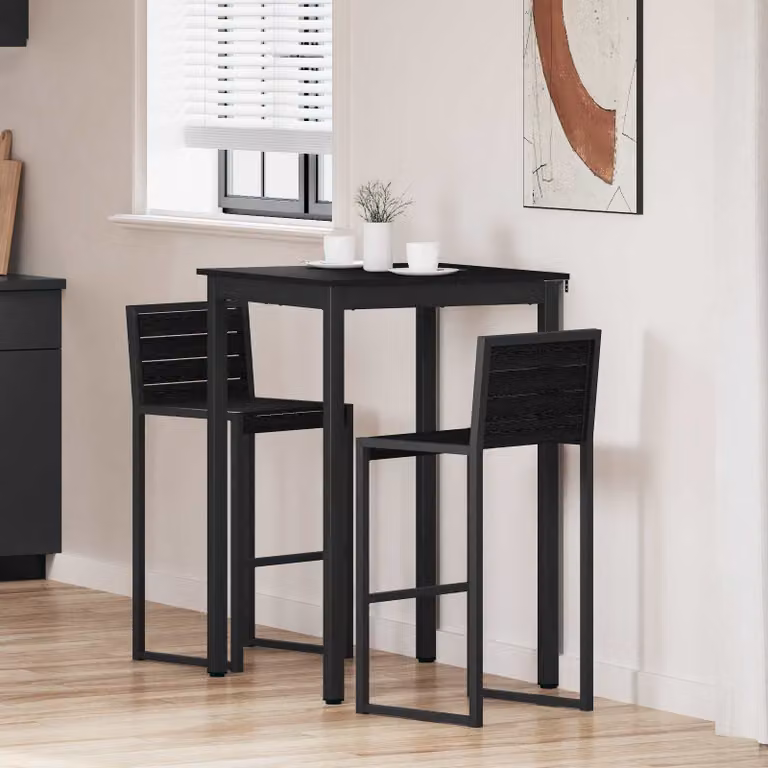vidaXL Tavolo Bar Moderno Quadrato in Legno Composito e Metallo Nero Opaco L: 70 cm, P: 70 cm, H: 105 cm