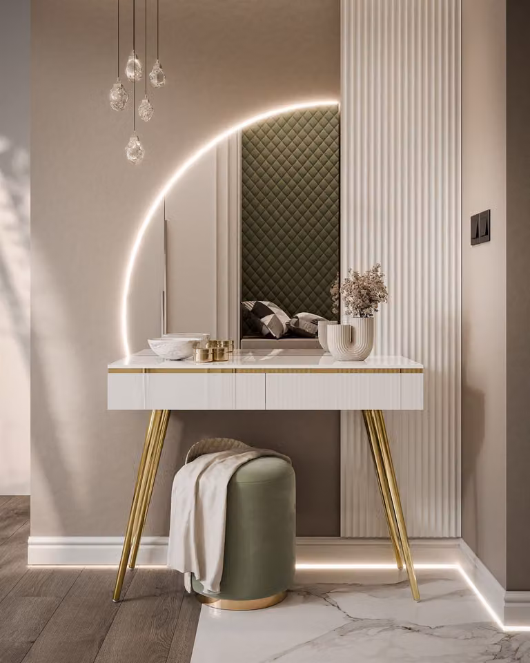 Tavolo da trucco AURORA-SQ con specchio bianco lucido, versione: sinistra