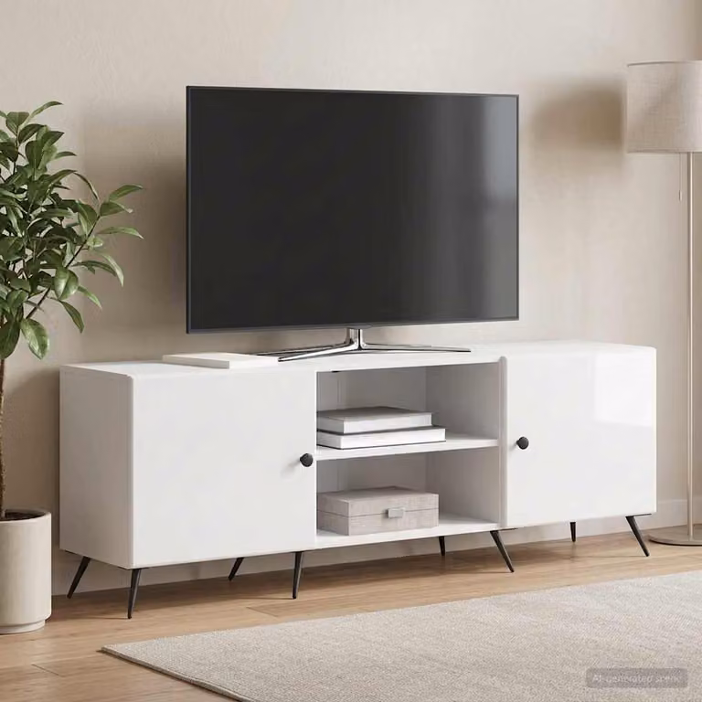 Mobile TV vidaXL Bianco Lucido in Legno e Metallo L 150 x P 31 x H 50 cm