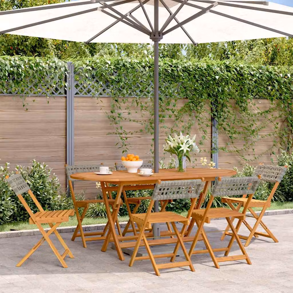 Set di 6 sedie pieghevoli vidaXL in polyrattan grigio e legno di acacia con braccioli – 1