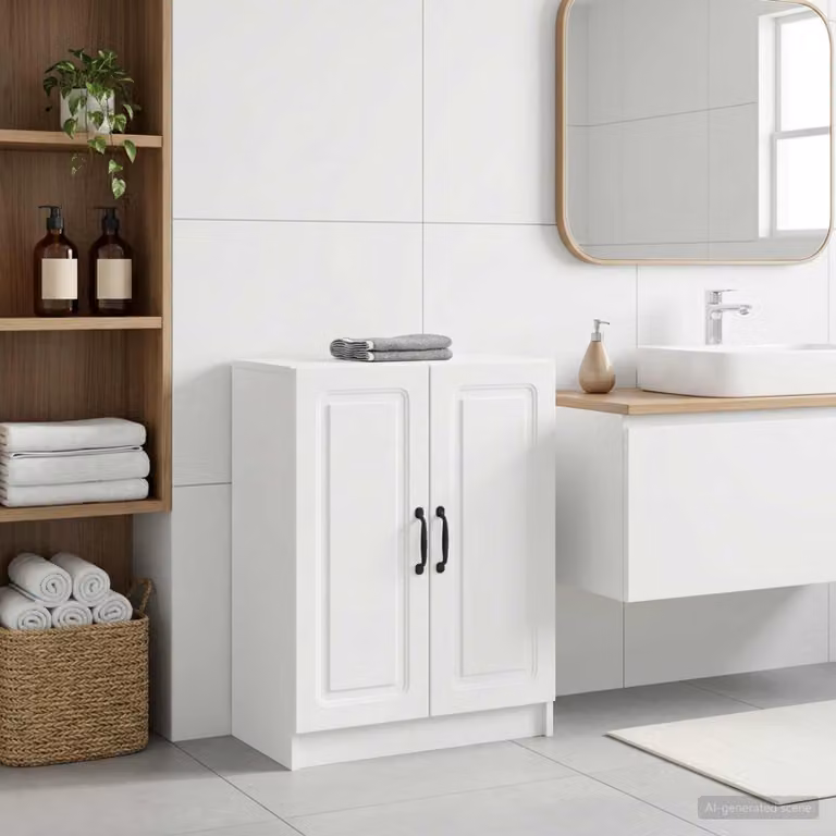 Mobiletto da bagno moderno vidaXL UTRECHT bianco con ante a battente L/P/H: 59,5 x 31 x 77 cm