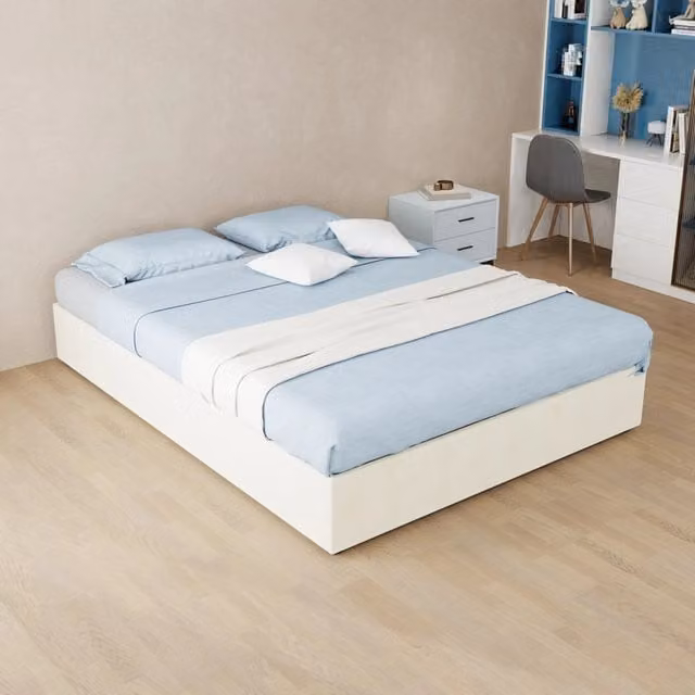 Struttura letto matrimoniale moderna 140x200 cm in tessuto e metallo; beige