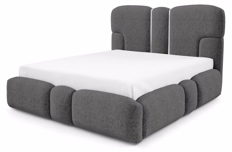Letto imbottito con contenitore a cassettiera, modello Puffra, colore grigio basalto scuro, dimensioni 160 x 200 cm