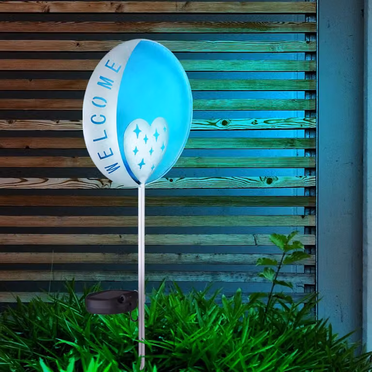 Lampada solare a LED, blu-argento, Welcome, H 78,5 cm