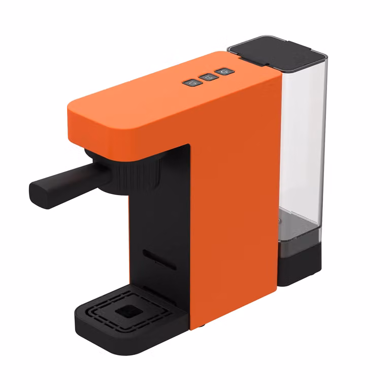 Macchina da Caffè 4 in 1 Dictrolux Krystin Arancione e Nero, 1400 Watt, Compatibile con capsule Nescafé Dolce Gusto, Nespresso, caffè macinato e cialde ESE