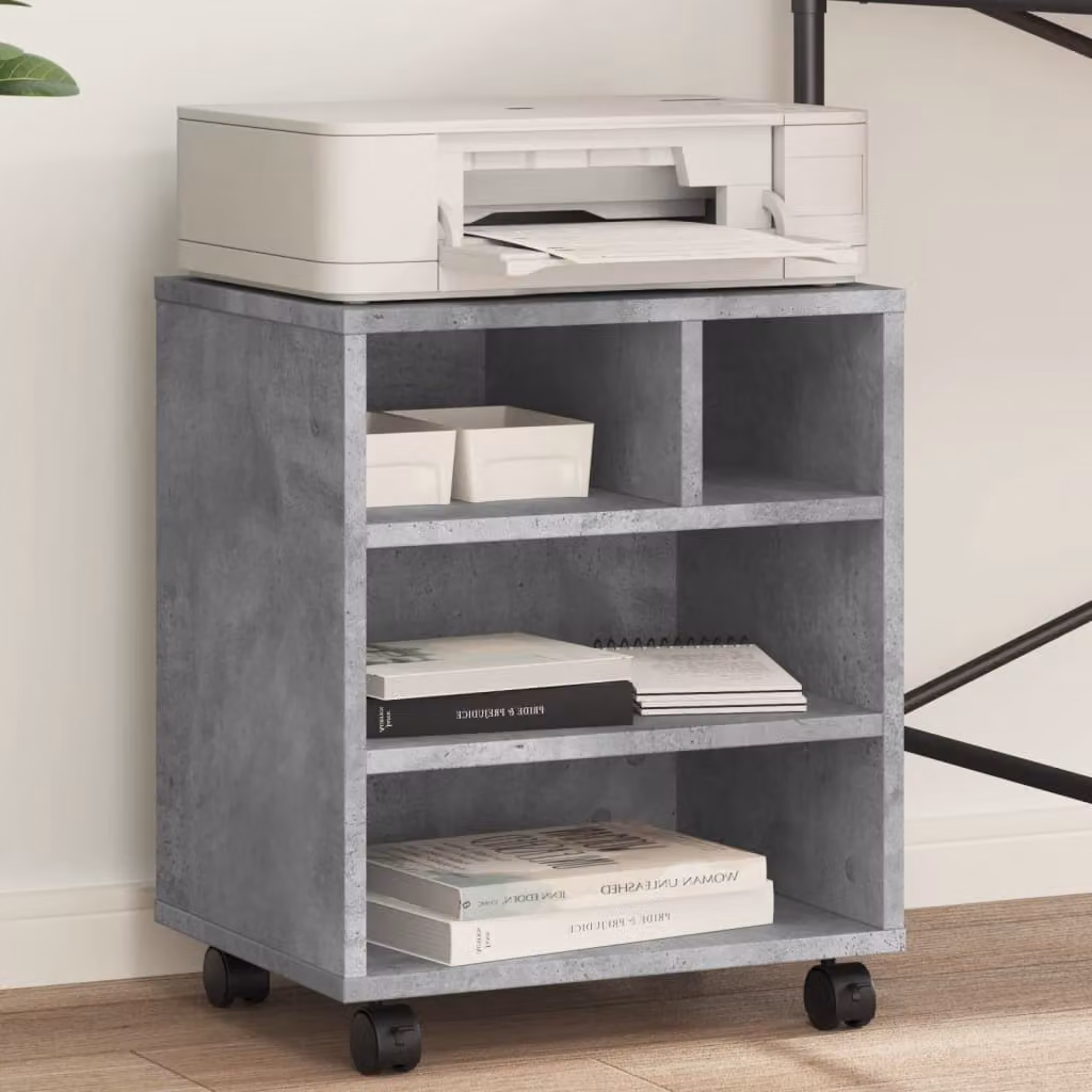 vidaXL Supporto per Stampante con Ruote in Stile Industriale, Grigio, L 41 cm x P 32 cm x H 48 cm