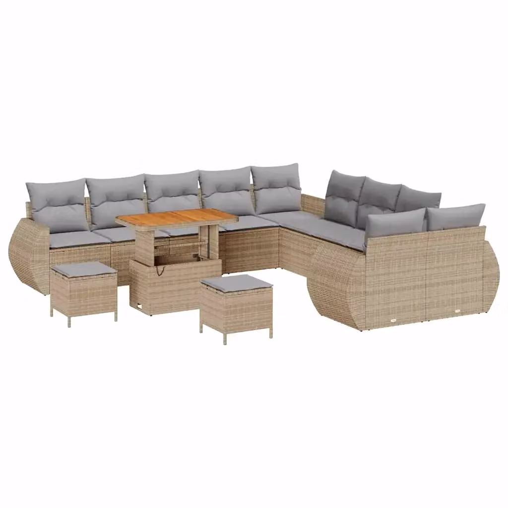 Set Divano da Giardino vidaXL 13 pz Beige con Cuscini e Tavolino da Esterno in Polyrattan e Acciaio – 2