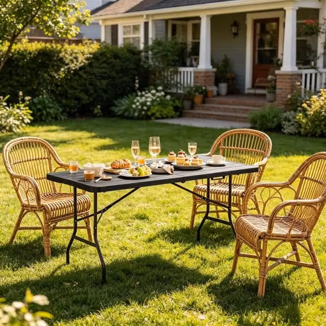 Tavolo pieghevole Komhtom rettangolare nero per balcone e giardino con piano liscio L: 120 cm, P: 70 cm, H: 74 cm