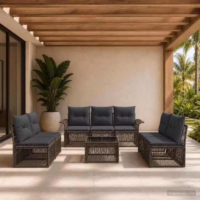 Set Divano da Giardino Moderno vidaXL con Tavolino e Cuscini Grigio – 1