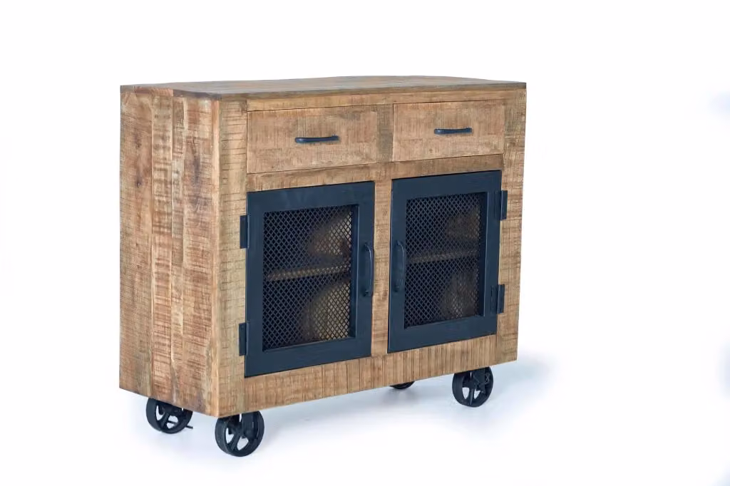 Cassapanca in legno di mango con ruote stile industriale marrone e nero – 2