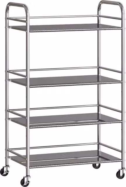 Carrello Multiuso HOMCOM a 4 Livelli con Ripiani Regolabili e Bordi Rialzati in Acciaio Inox Argento L/P/H: 60 x 35 x 100 cm – 1