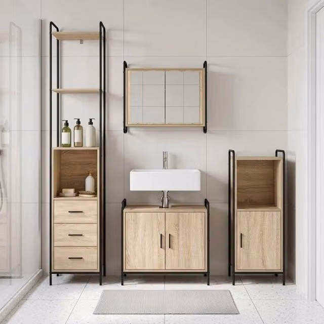 Set di Armadi da Bagno 3 pz Rovere Sonoma 40 x 36 x 181 cm 3444544