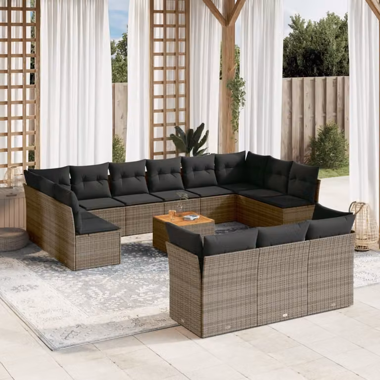 Maison Exclusive - Set Divani da Giardino 14pz con Cuscini in Polyrattan Grigio