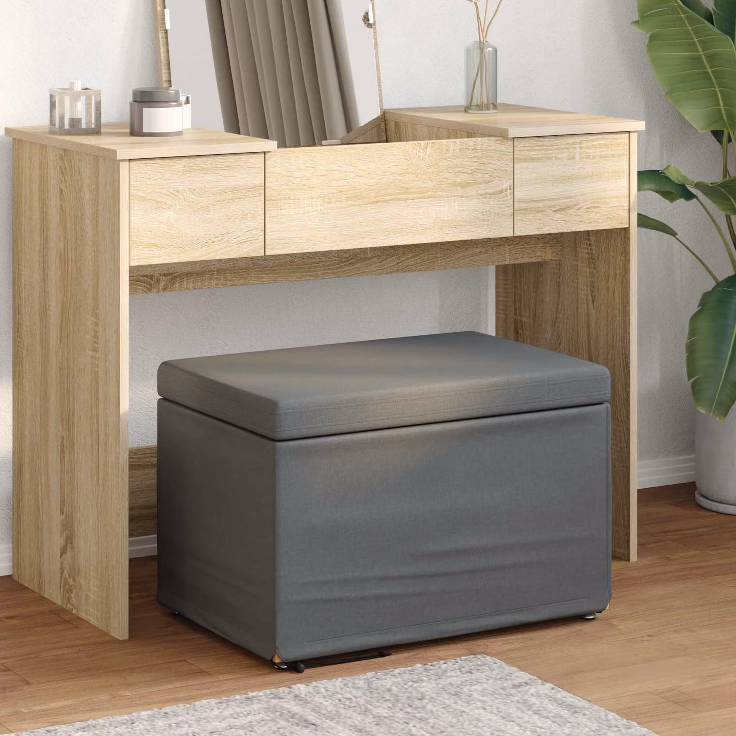 Pouf vidaXL Grigio con struttura in legno e rivestimento in tessuto, L: 61 cm, P: 41 cm, H: 40 cm