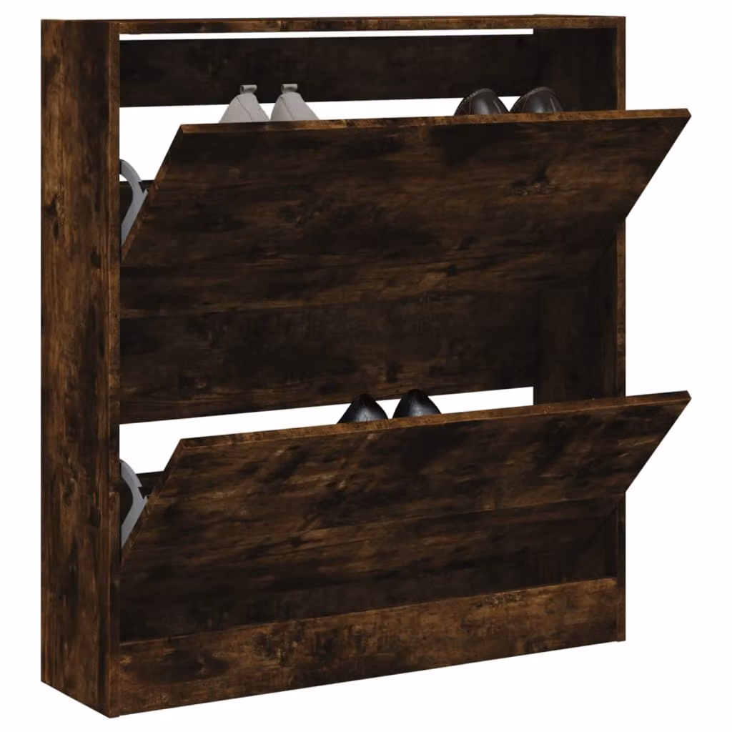 Scarpiera moderna vidaXL in legno Rovere Fumo con vani a ribalta, L: 80 cm, P: 21 cm, H: 87,5 cm