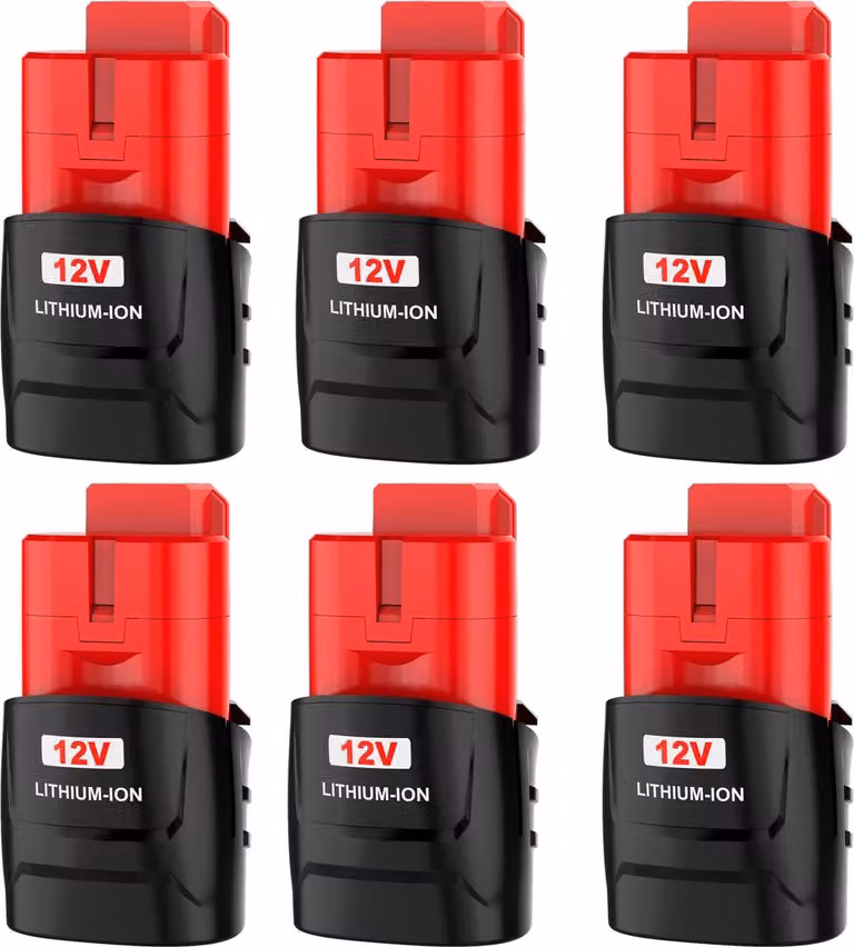batteria 12V M12 - batteria di ricambio per avvitatori/utensili a batteria - Li-Ion 3500mAh (3,5Ah) - celle 18650 - confezione da 6 - blu cielo