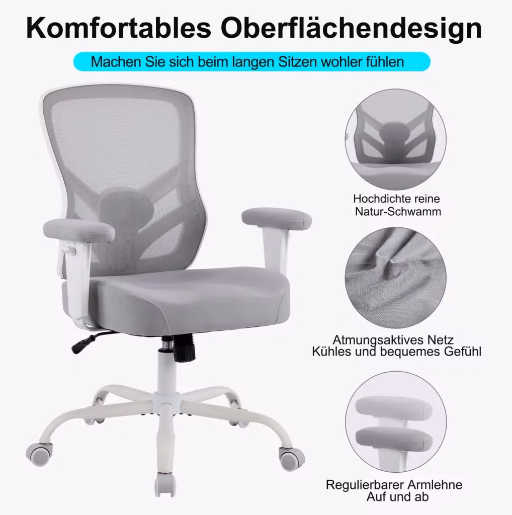 Sedia da ufficio ergonomica moderna in tessuto grigio con braccioli e base multidirezionale – 2