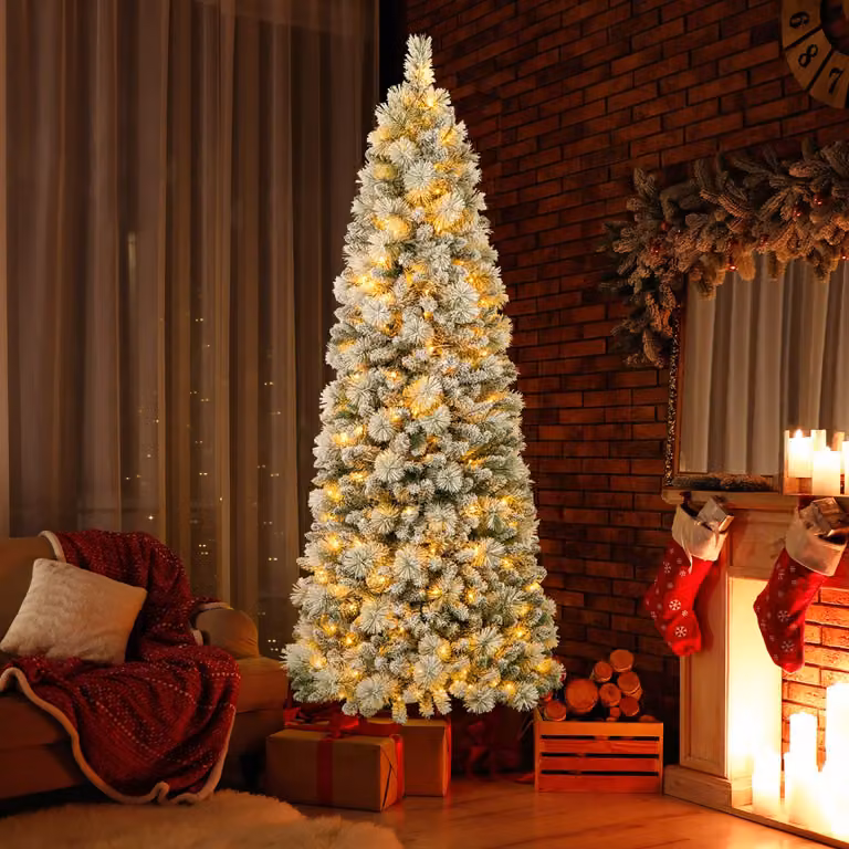 Albero di Natale Pop-up Costway Verde con Luci LED Bianco Caldo, Altezza: 210 cm