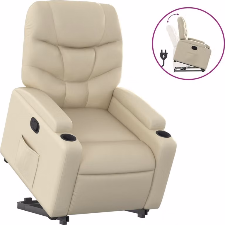 Poltrona Alzapersona Reclinabile Crema in Pelle finta
